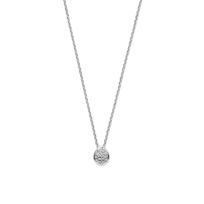 Zilveren dames ketting met druppelvormige zirkonia hanger gerhodineerd 41 - 43 - 45 cm