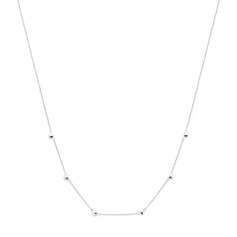 Zilveren dames ketting met hartjes – gerhodineerd collier 45 cm