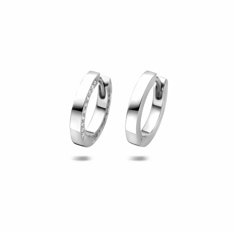 Zilveren dames klapoorringen met zirkonia – gerhodineerd 925 zilver 14,5 mm