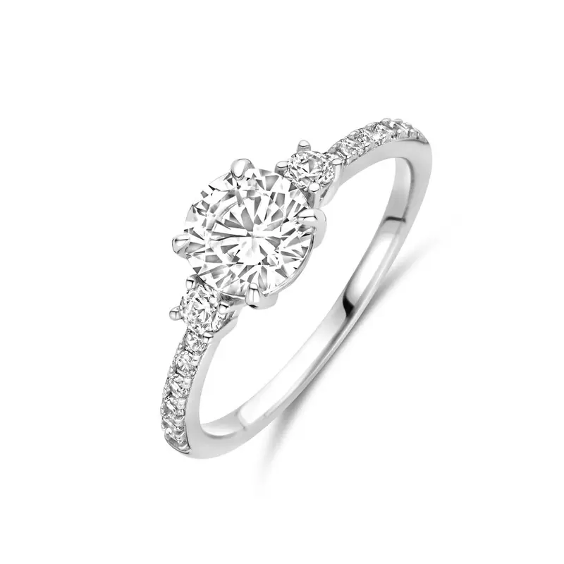 Zilveren damesring met briljant geslepen zirkonia – gerhodineerd 925 zilver, 6,5 mm breed