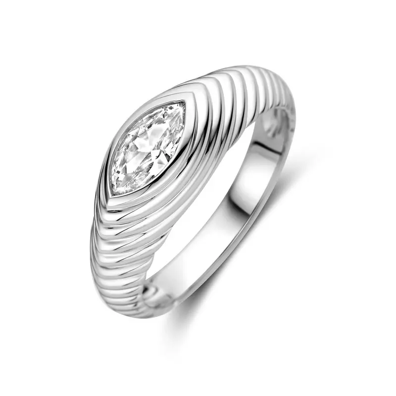 Zilveren damesring met markies zirkonia – gerhodineerd 925 zilver, 7 mm breed
