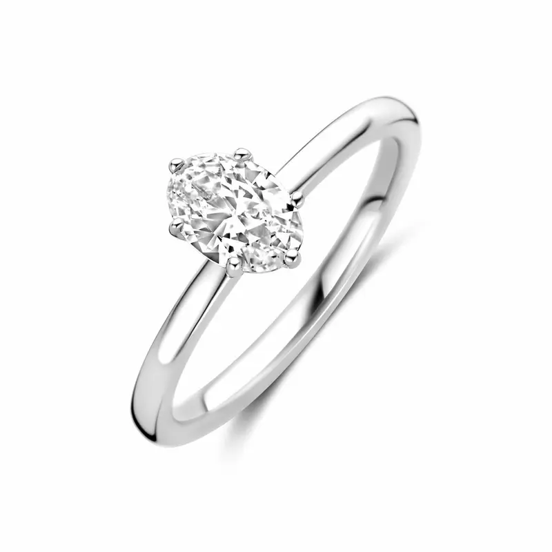 Zilveren damesring met ovale zirkonia – gerhodineerd 925 zilver