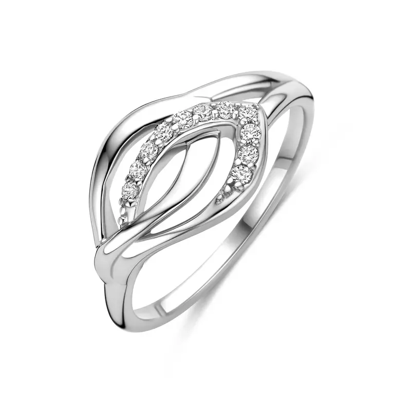 Zilveren damesring met zirkonia – 10 mm breed