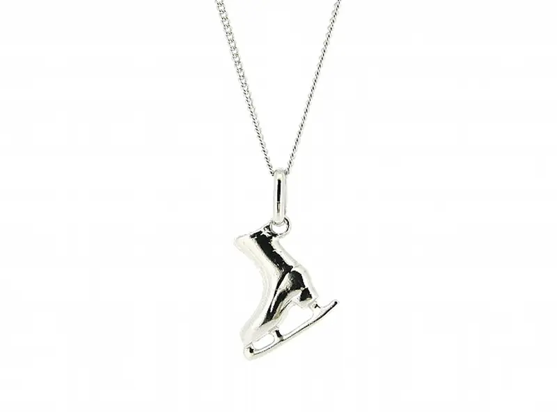 Zilveren dunne gourmet pendant ketting met kunstschaats hangertje