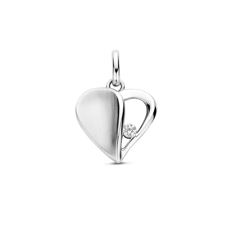 Zilveren hanger met hart en zirkonia – gerhodineerd 925