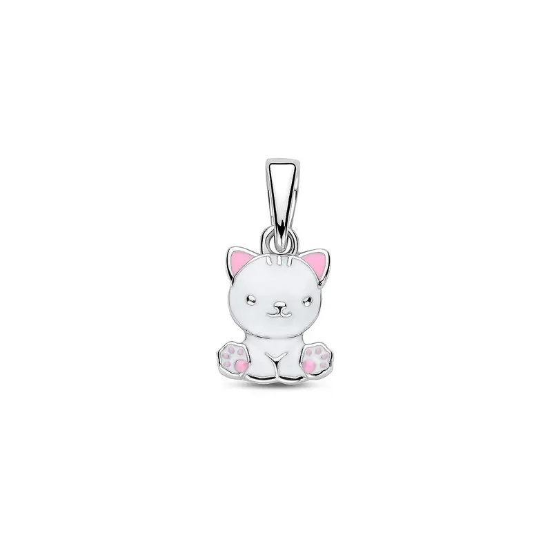 Zilveren hanger poes met emaille – gerhodineerd 925 zilver