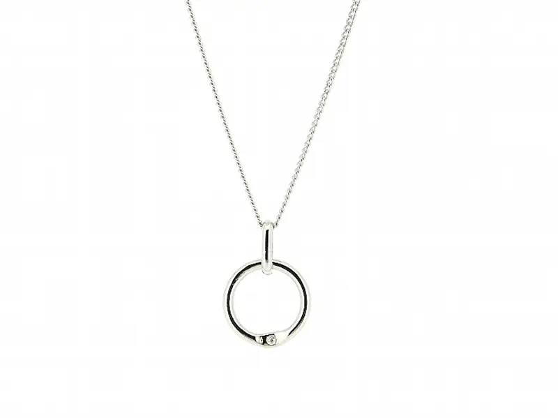 Zilveren hangertje met dunne gourmet ketting pendant ring en zirconia