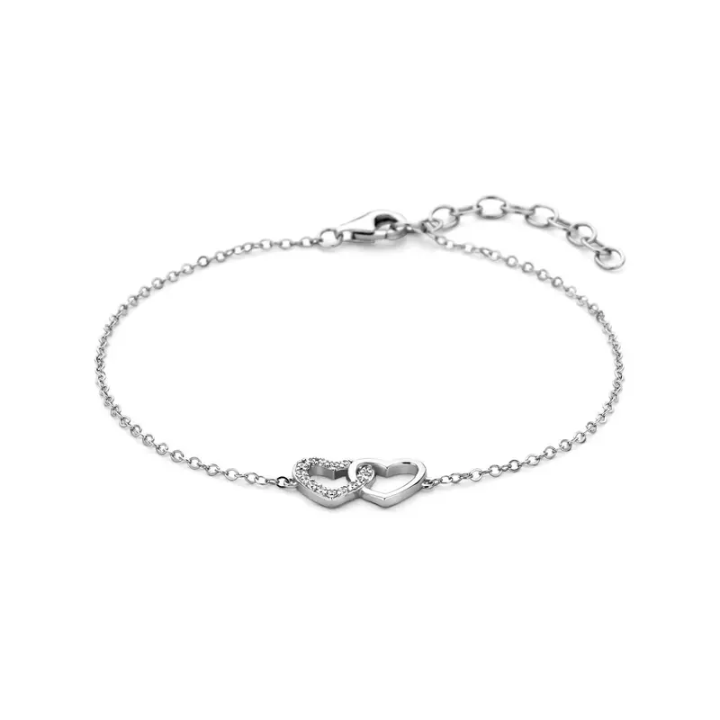 Zilveren hartjes armband met zirkonia – gerhodineerd