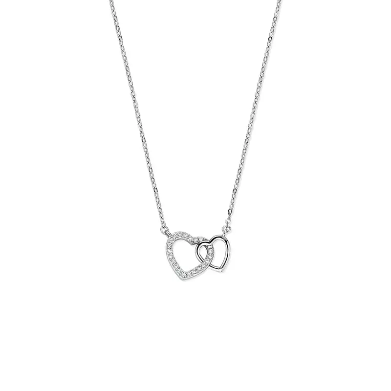Zilveren hartjes collier met zirkonia