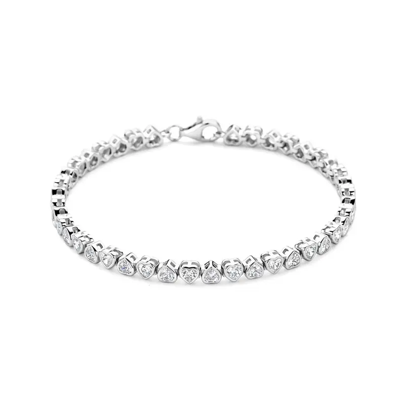 Zilveren hartjes tennisarmband met zirkonia – gerhodineerd 925 zilver