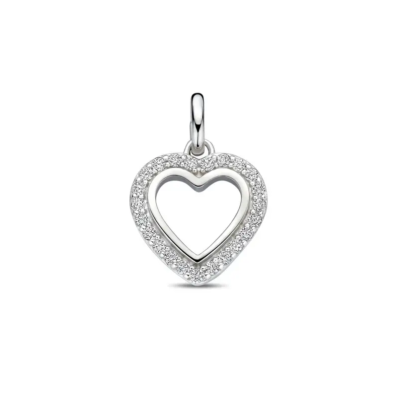 Zilveren hartvormige hanger met zirkonia – gerhodineerd 925 zilver, 17,5 mm hoog