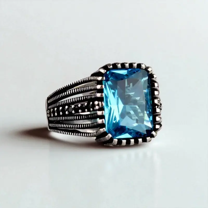 Zilveren heren ring met blauwe steen