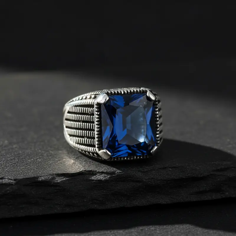 Zilveren heren ring met blauwe steen