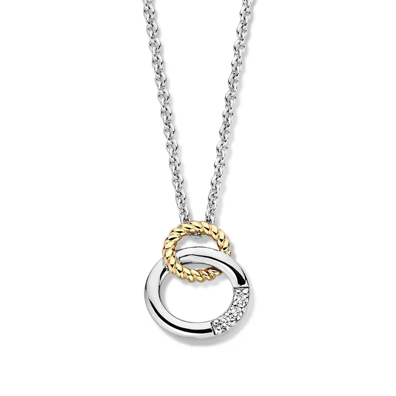 Zilveren ketting met gouden hanger en drie zirkonia's – 16 mm, 0.7 gram