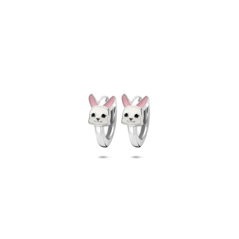 Zilveren kinder klapoorringen met emaille konijn – 10 x 6 mm