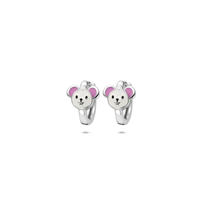 Zilveren kinder klapoorringen met emaille muis – 10 x 8 mm