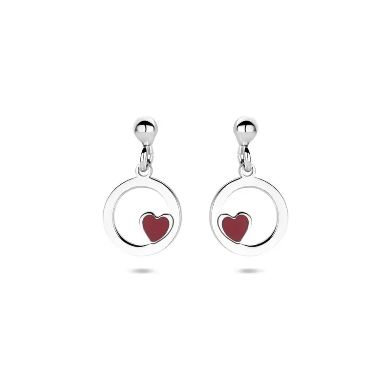 Zilveren kinder oorhangers hartje gerhodineerd met emaille 17 mm