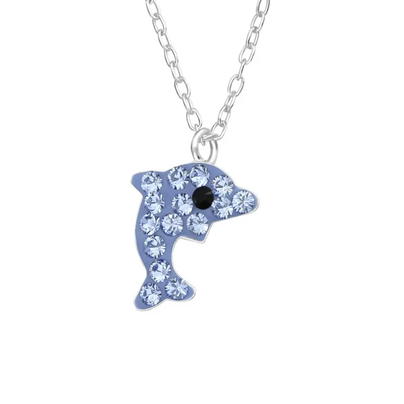 Zilveren kinderketting - Dolfijn blauw