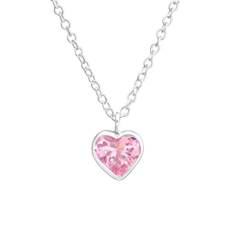 Zilveren kinderketting - Hart roze