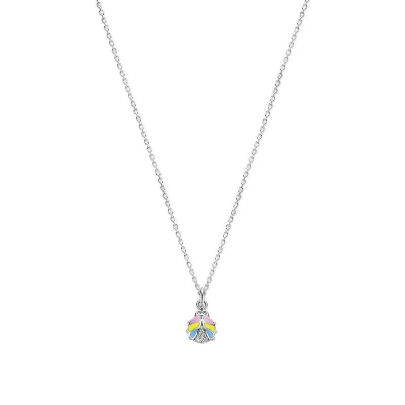 Zilveren kinderketting met lieveheersbeestje, emaille en zirkonia