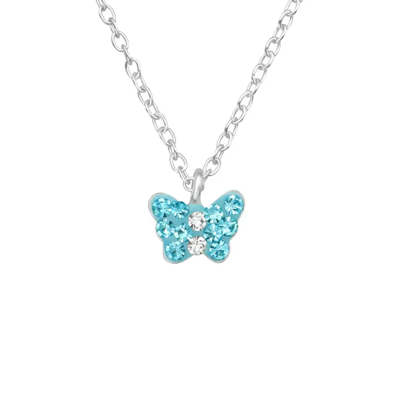 Zilveren kinderketting - Vlinder blauw