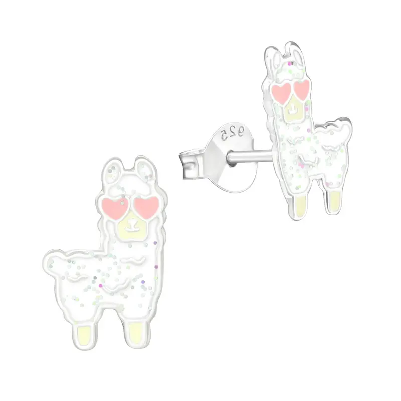 Zilveren kinderoorbellen - Alpaca hartjes