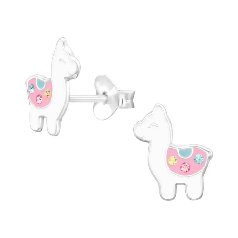 Zilveren kinderoorbellen -  Alpaca's strass