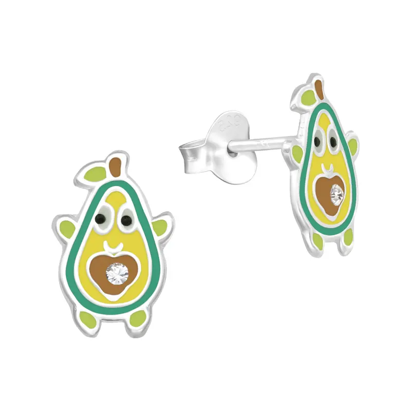 Zilveren kinderoorbellen - Avocado