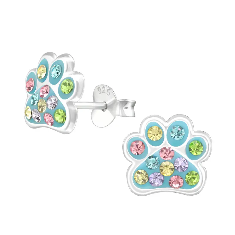 Zilveren kinderoorbellen - Dierenpootje multicolor
