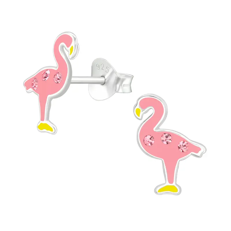 Zilveren kinderoorbellen - Flamingo strass