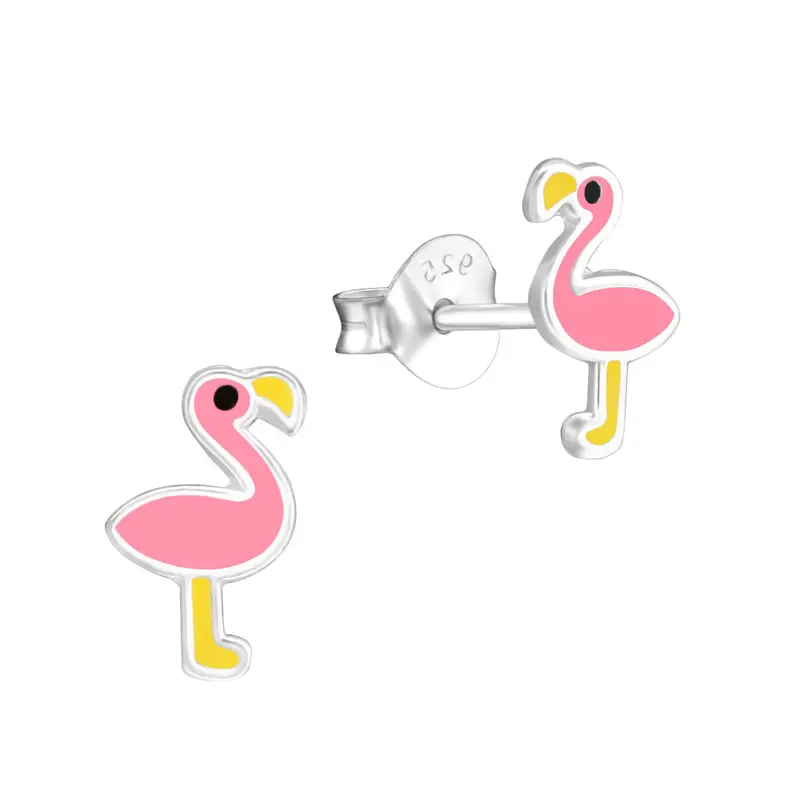 Zilveren kinderoorbellen - Flamingo