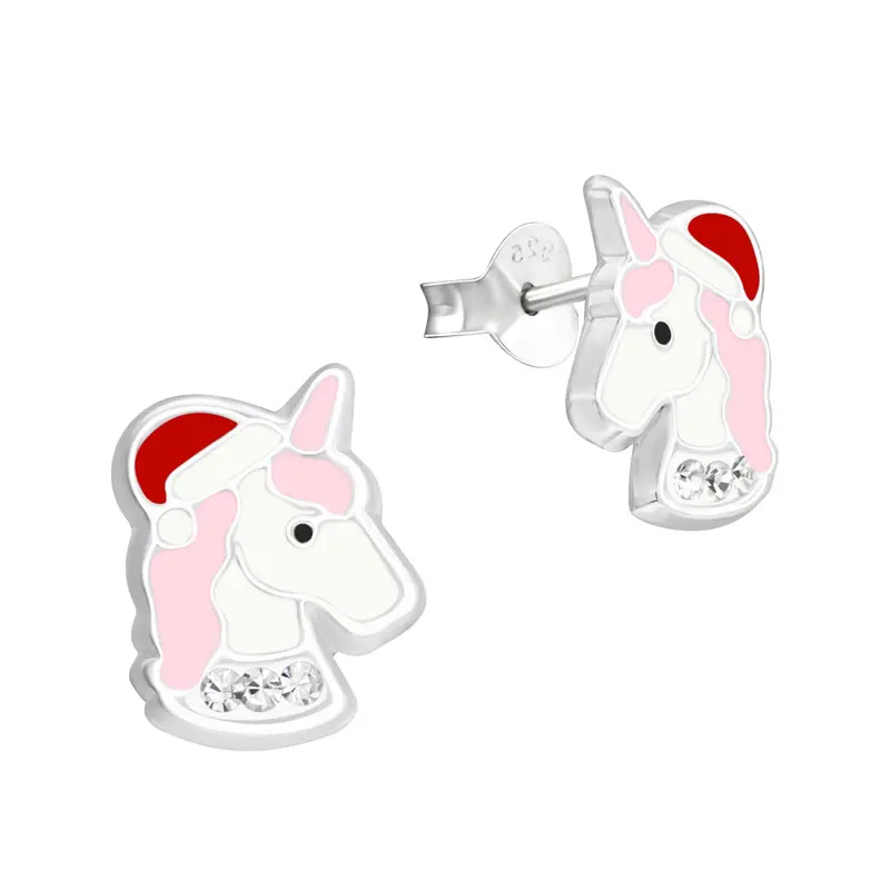 Zilveren kinderoorbellen - Kerst Unicorn