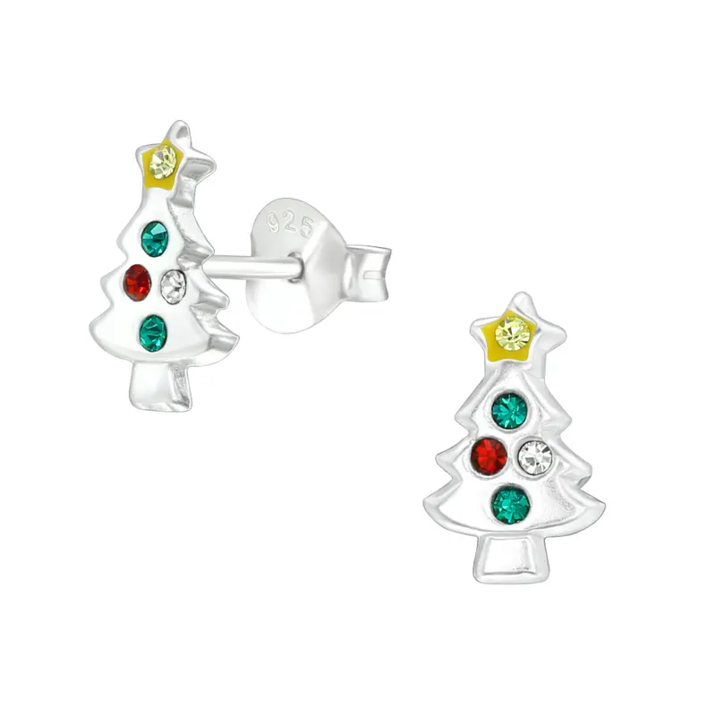 Zilveren kinderoorbellen - Kerstboom strass zilver
