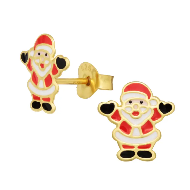 Zilveren kinderoorbellen - Kerstman goud