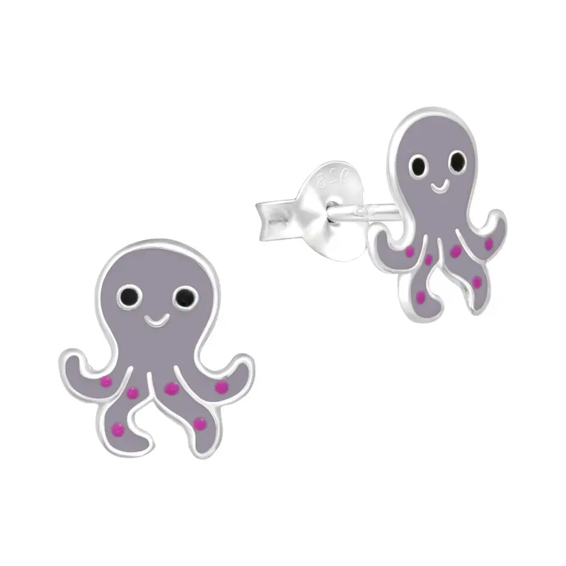Zilveren kinderoorbellen - Octopus