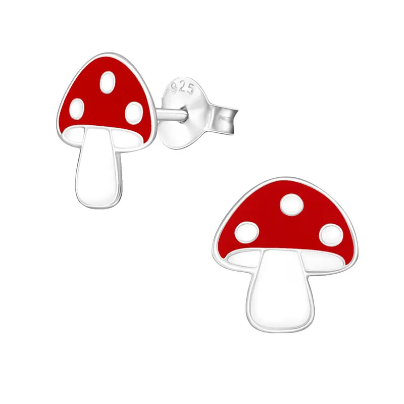 Zilveren kinderoorbellen -  Paddenstoelen