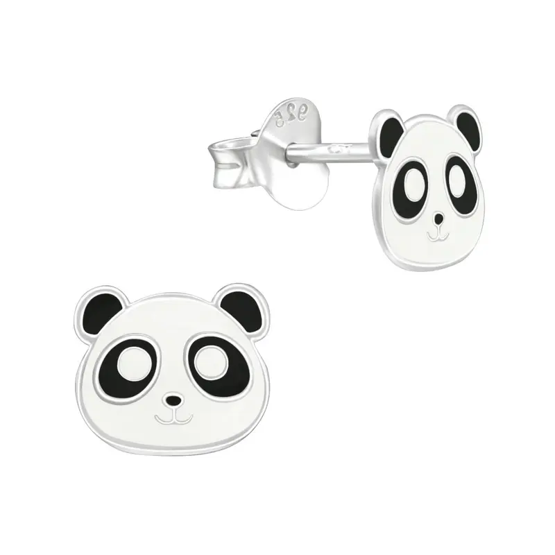 Zilveren kinderoorbellen - Panda