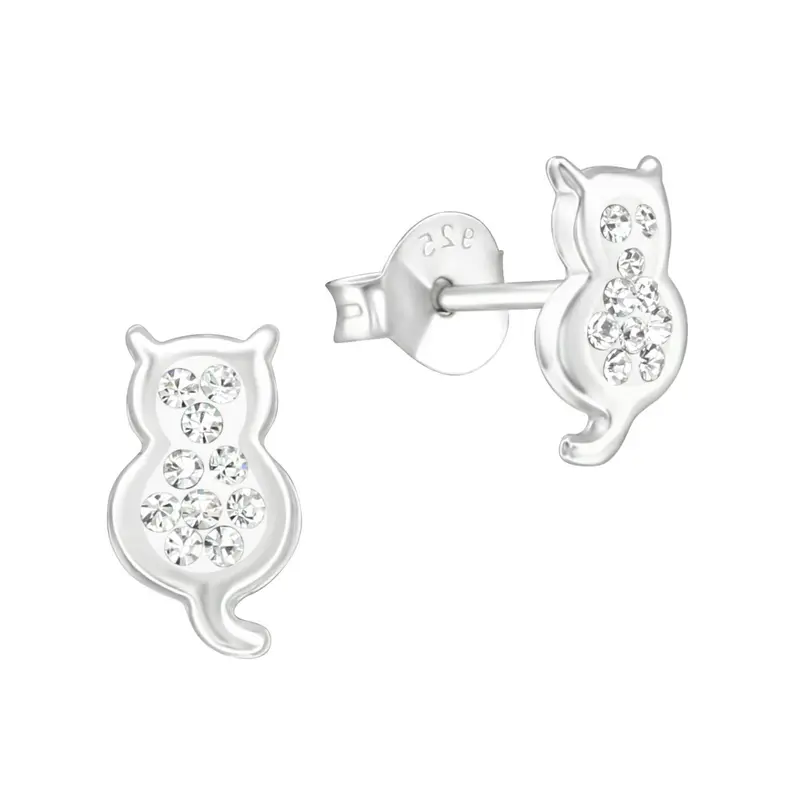 Zilveren kinderoorbellen - Poes strass