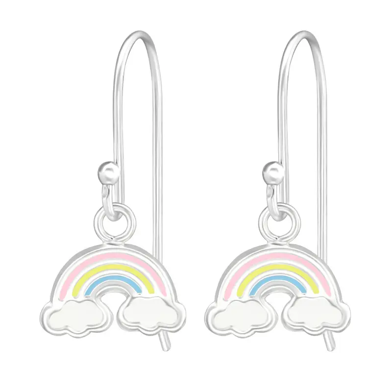 Zilveren kinderoorbellen - Regenboog hangers