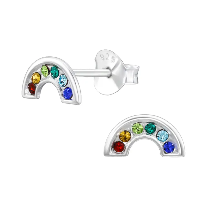 Zilveren kinderoorbellen - Regenboog strass