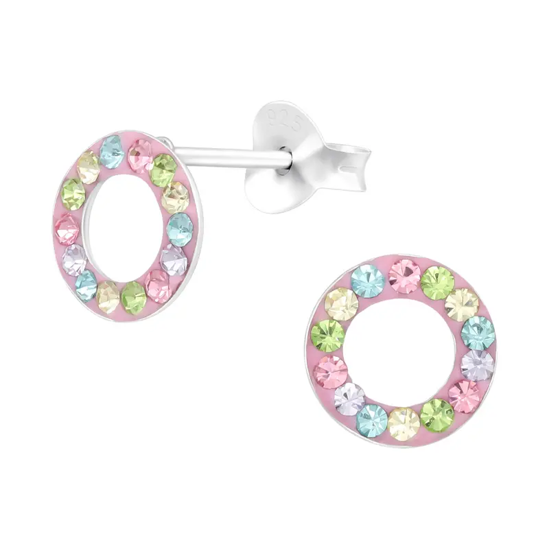 Zilveren kinderoorbellen - Rond multicolor