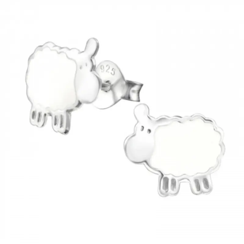 Zilveren kinderoorbellen - Schaap wit