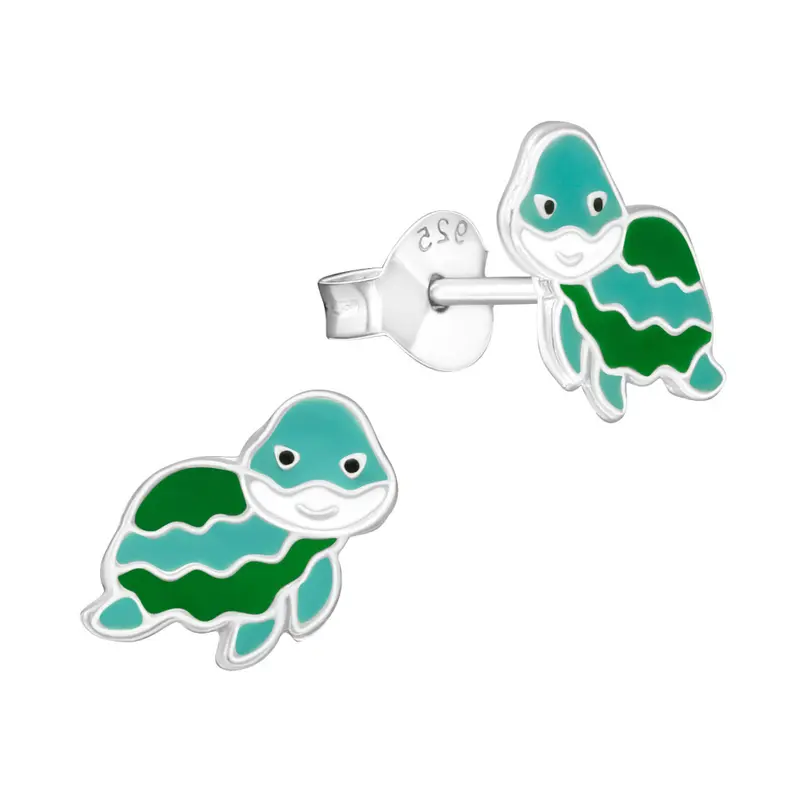 Zilveren kinderoorbellen - Schildpad