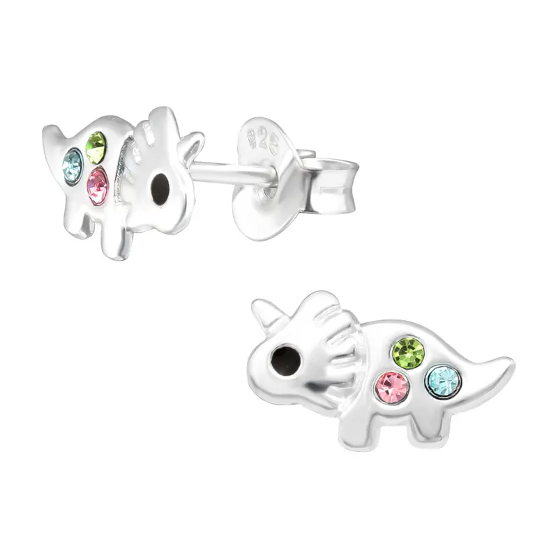 Zilveren kinderoorbellen - Triceratops