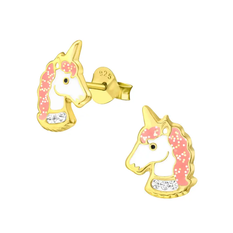 Zilveren kinderoorbellen - Unicorn goud