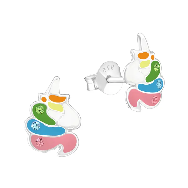 Zilveren kinderoorbellen - Unicorn multicolor