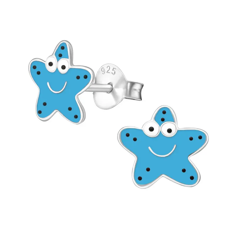 Zilveren kinderoorbellen - Zeester blauw