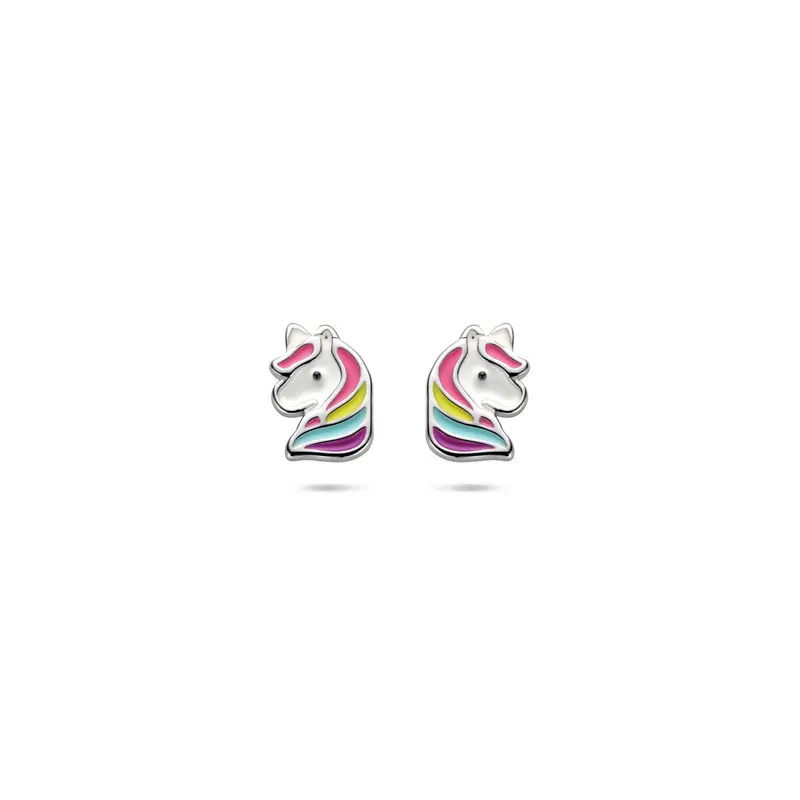 Zilveren kinderoorknoppen eenhoorn – gerhodineerd 925 zilver, 8x6 mm
