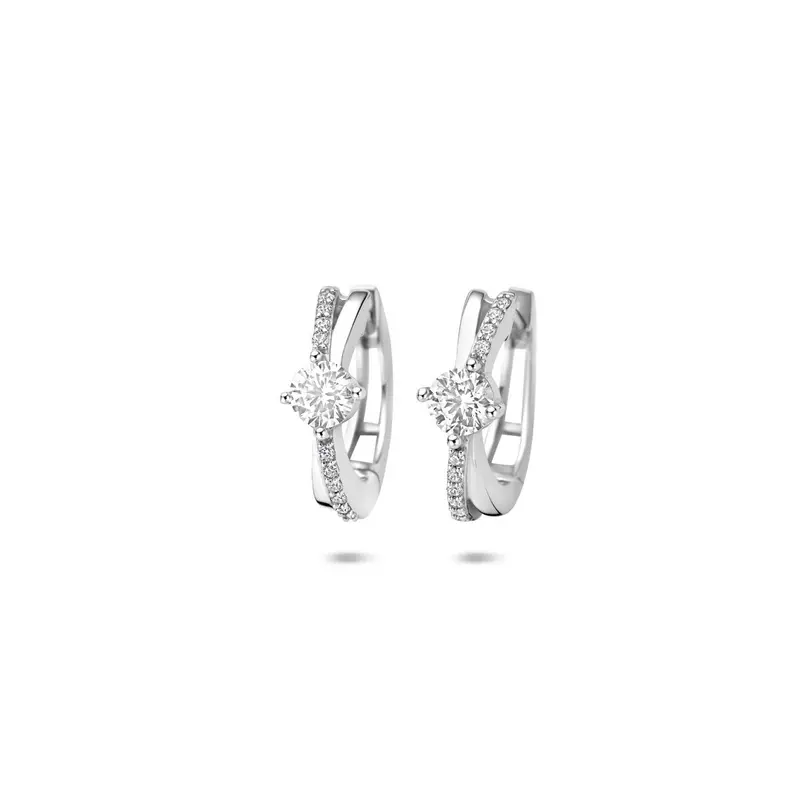 Zilveren klapoorringen met zirkonia – gerhodineerd 925 zilver