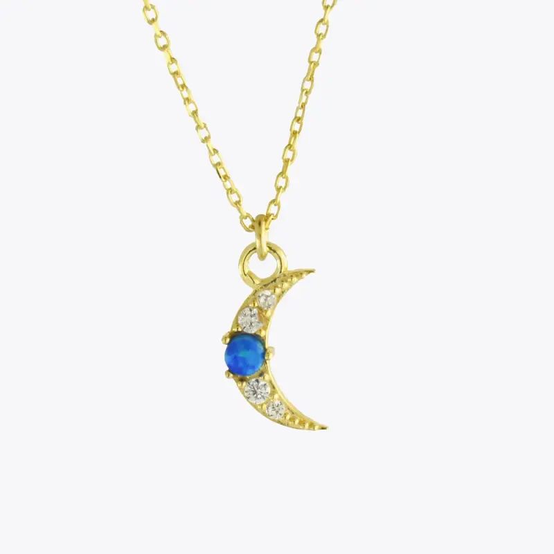 Zilveren Moon ketting + hanger met opaal steen